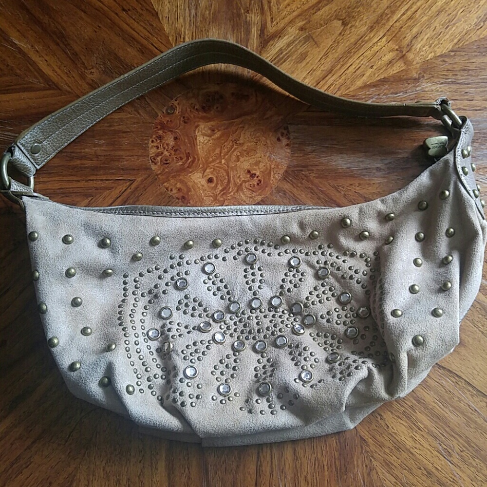 Kathy Von Zealand tan microfiber purse